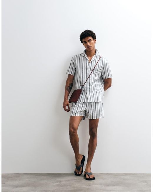 ASOS White Co-ord Regular Fit Linen Look Stripe Shirt for men