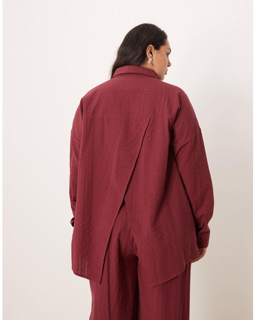 ASOS Red Curve Seersucker Wrap Back Stripe Shirt Co-ord