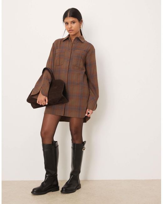 ASOS Natural Mini Shirt Dress With Wide Cuffs And Oversized Pockets