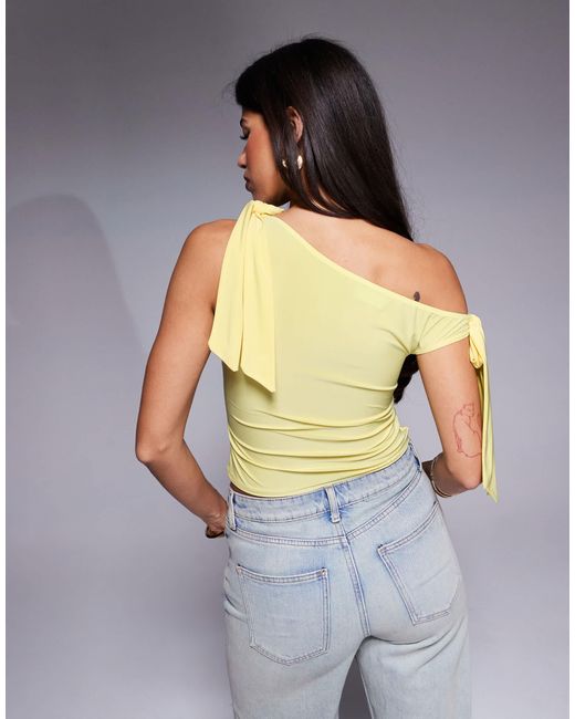 ASOS Yellow Slinky Off The Shoulder Bow Tie Detail