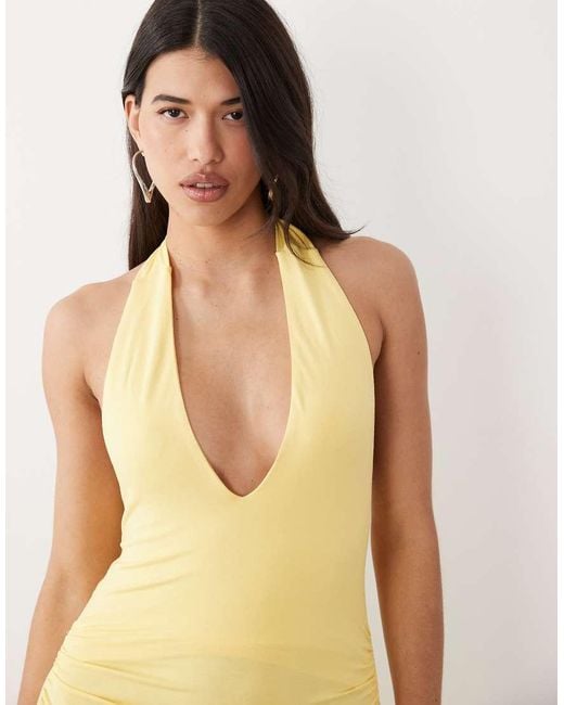 ASOS Yellow Tie Back Halter Midi