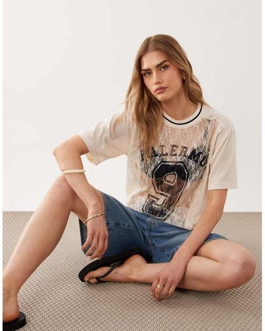 Miss Selfridge Brown Lace Football Jersey