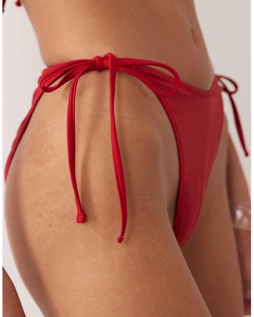 Miss Selfridge Red Mix And Match Tie Side Ruched Bum Bikini Bottom