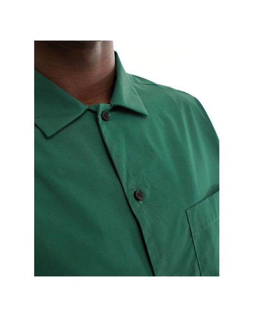 ASOS Green Short Sleeve Boxy Oversized Poplin Shirt for men