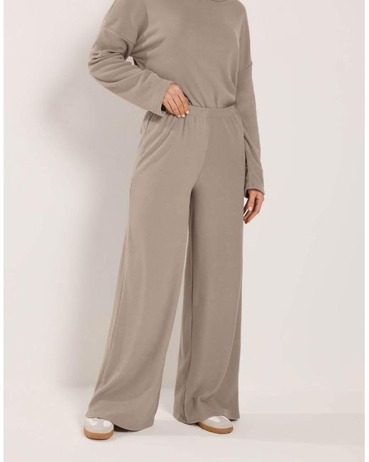 Long Tall Sally Natural Ribbed Wide Leg Trousers