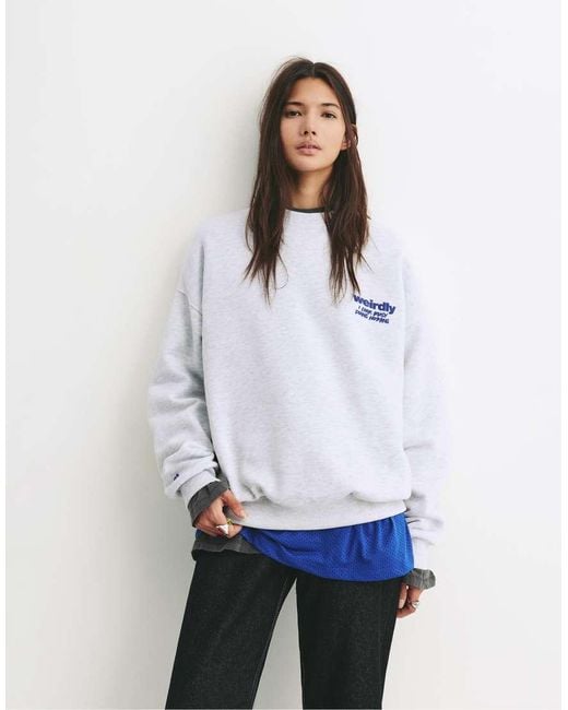 Pull&Bear White Weirdly Graphic Sweatshirt