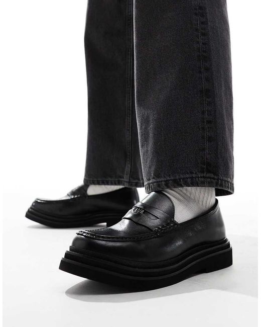 Walk London Black Brooklyn Penny Loafer for men