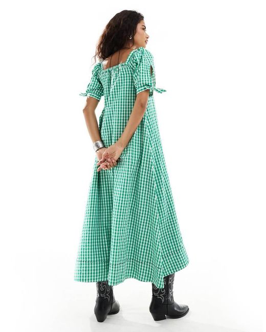 Free People Green Gingham Smock Maxi Dress