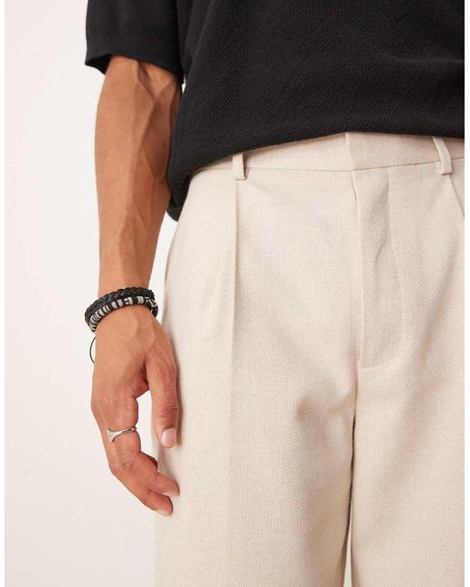 ASOS Natural Smart Oversized Tapered Pleated Trousers With Wool for men