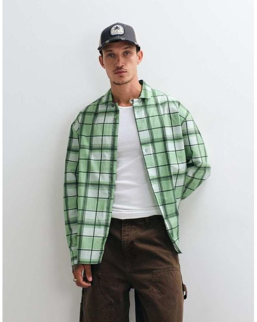 ASOS Green Oversized Check Shirt for men