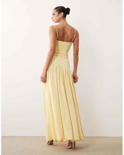Oh Polly Natural Slinky Corset Asymmetric Detail Maxi Dress