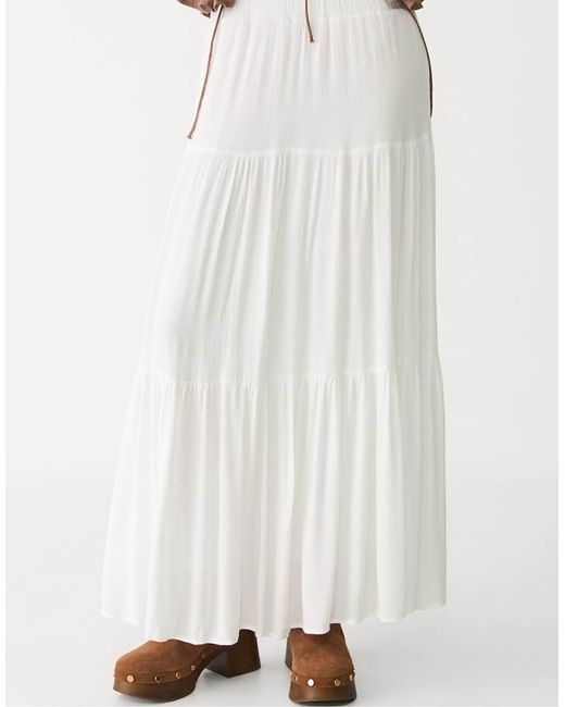 Stradivarius White Boho Midi Skirt