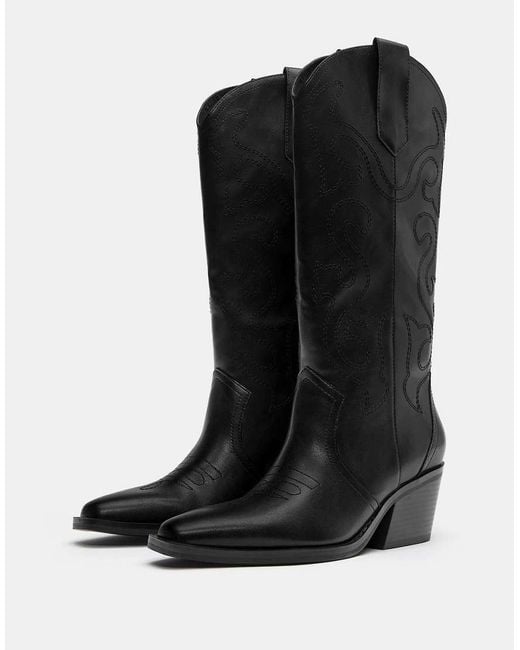 Pull&Bear Black Cowboy Boots