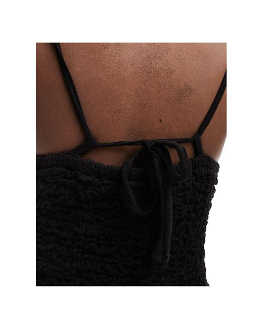 ASOS Black Crinkle Cami Shirred Bodice Full Skirt Midi Dress