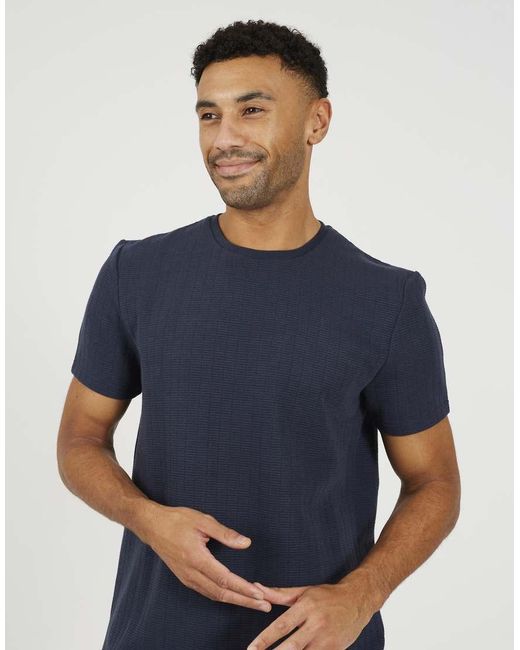 Brave Soul Blue Jacquard Short Sleeve Crew Neck T-Shirt for men