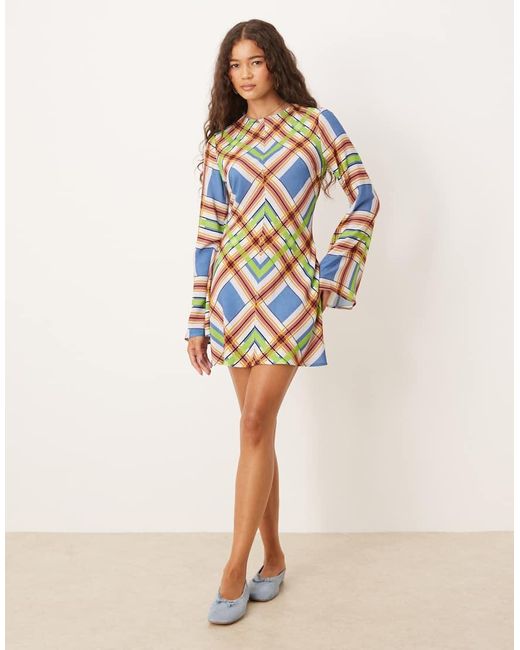 ASOS Natural Crew Neck Mini Dress With Flare Sleeve