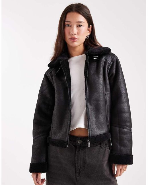 New Look Black Cropped Aviator Jacket