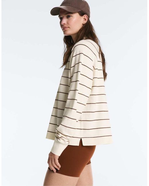 Oysho White Striped Long-sleeve Polo Shirt