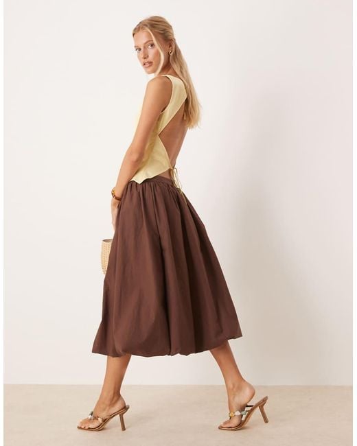 ASOS Natural Satin Tie Back Slash Neck Top