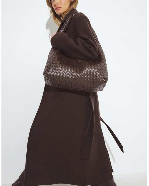 NA-KD Brown Woven Rounded Tote Bag