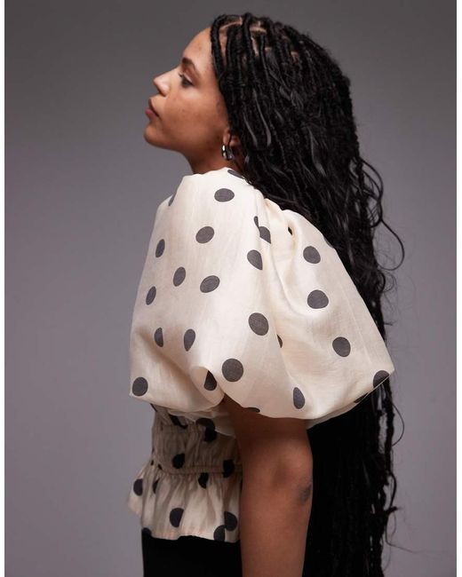 & Other Stories Multicolor Blouse With Statement Puff Sleeves And Cinch Waist