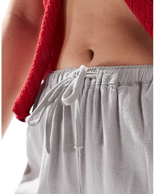 Pull&Bear Gray High Waisted Linen Look Trousers