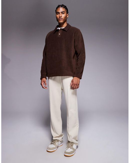ASOS Brown Oversized Fleece Sweatshirt With Ribbed Collar for men
