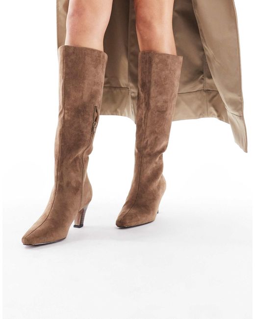 Schuh White Delia Kitten Heel Knee Boots