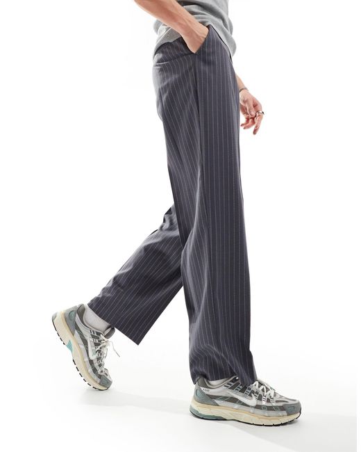 Pantalon large élégant taille haute à fines rayures - anthracite ASOS pour homme en coloris Blue