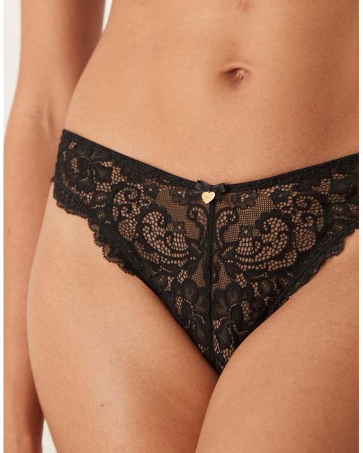 Boux Avenue Black Emma Floral Lace Scallop Edge Comfy Thong