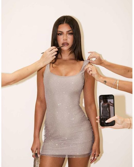 Princess Polly Natural Epiphanies Sequin Net Overlay Mini Dress