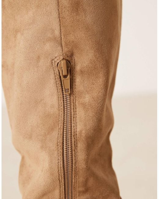 Glamorous Natural Pointed Toe Heeled Knee Boots