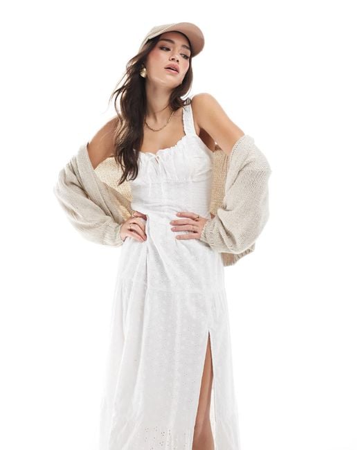 Hollister Embroidered Eyelet Detail Shirred Bust Maxi Dress With Thigh Split in White | Lyst Hollister Embroidered Eyelet Detail Shirred Bust Maxi Dress With Thigh Split in White | Lyst