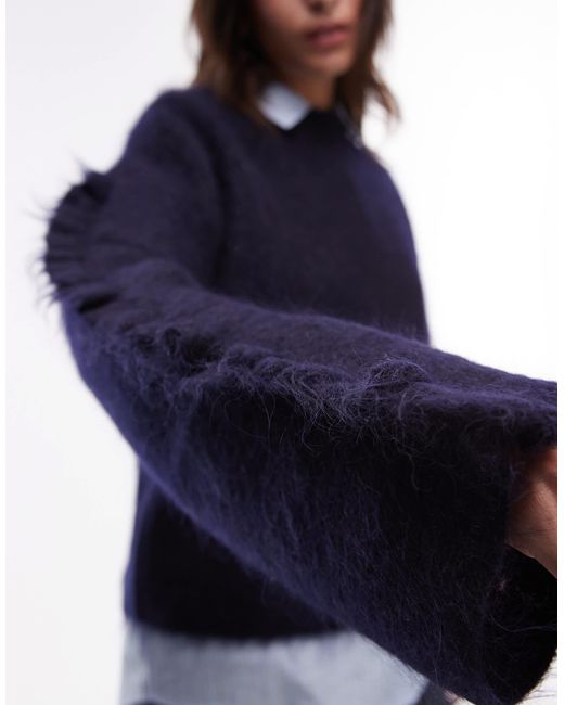 ARKET Blue Fluffy Mohair Wool Blend Sweater With Wide Sleeves