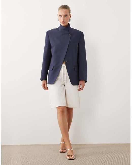 ASOS Blue Funnel Neck Wrap Blazer