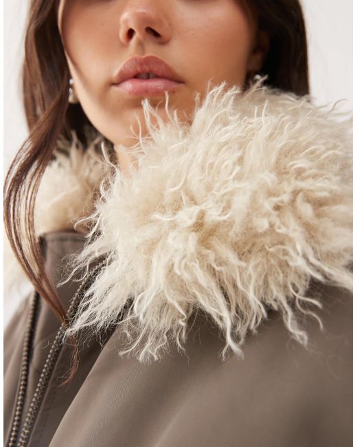 Weekday Brown Bomber Jacket With Faux Fur Collar