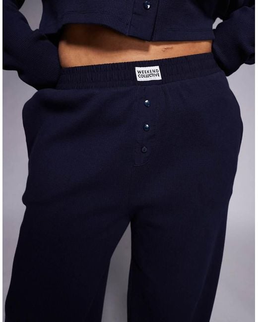 ASOS Blue Weekend Collective Curve Waffle Wide Leg Sweatpants With Nylon Detail