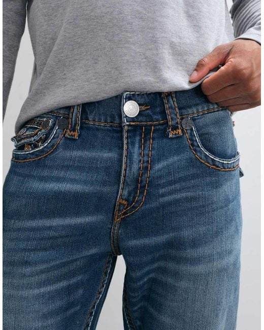 True Religion Gray Ricky Straight Fit Ropestitch Flap Pocket Denim Jeans for men