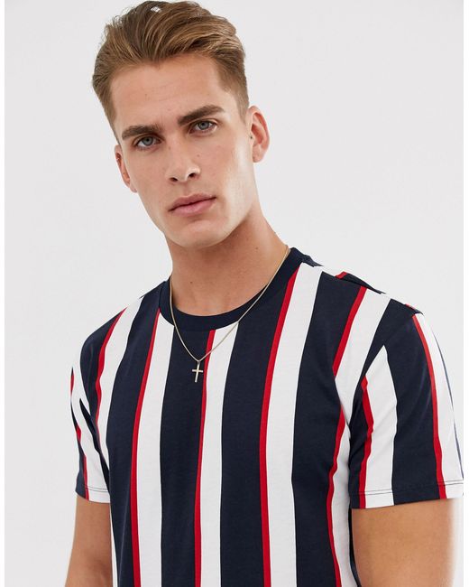 Bershka Vertical Striped T-shirt in Blue for Men | Lyst