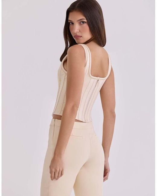 House Of Cb Natural Mimi Vintage Ivory Embroidered Satin Corset Top