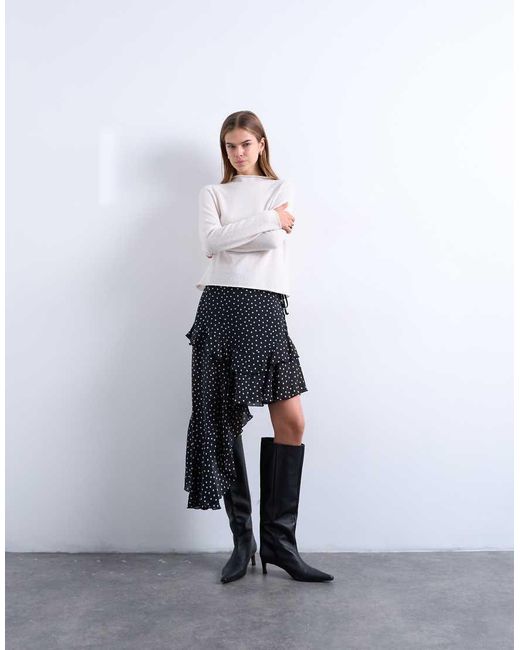 TOPSHOP White Asymmetric Hem Frill Detail Midi Skirt