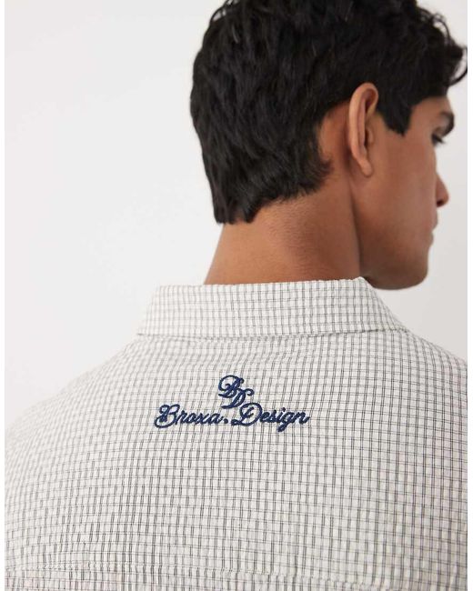 ASOS White Oversized Check Shirt With Chest Embroidery for men