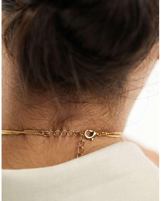 ASOS Natural 14k Plated Multi-row Necklace With Cubic Zirconia Charm With Gift Bag