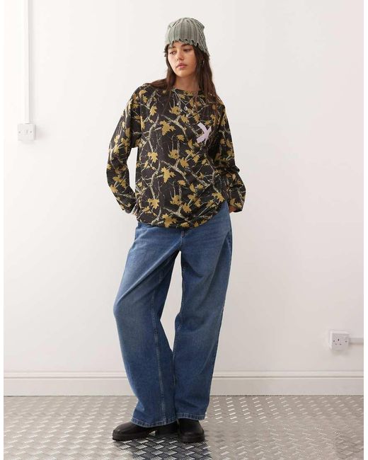 Collusion Multicolor Camo Printed Airtex Long Sleeve Top