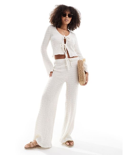 Pull&Bear White Waffle Texture Tie Front Top Co-ord