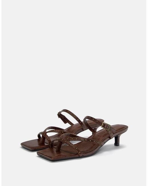 Pull&Bear Brown Heeled Sandals With Studs