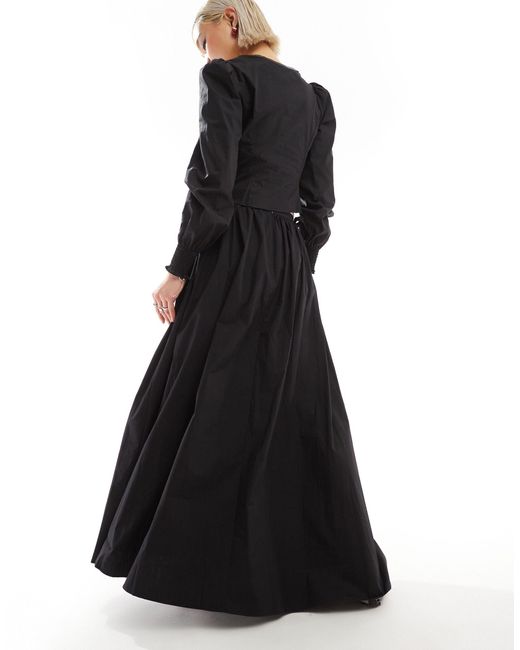 Glamorous Black Low Rise Pleated Maxi Skirt With Bow Detail