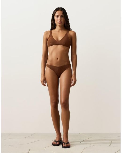 Oysho Brown Medium-Coverage U-Cut Crinkle Bikini Briefs