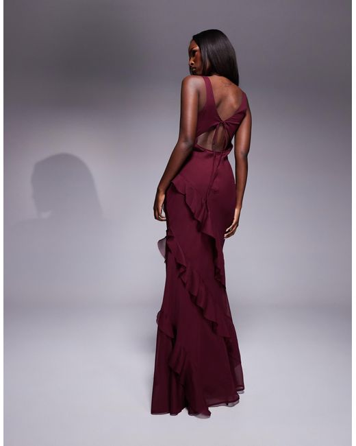 ASOS Purple Scoop Neck Maxi Dress With Ruffle Skirt And Cut Out Back