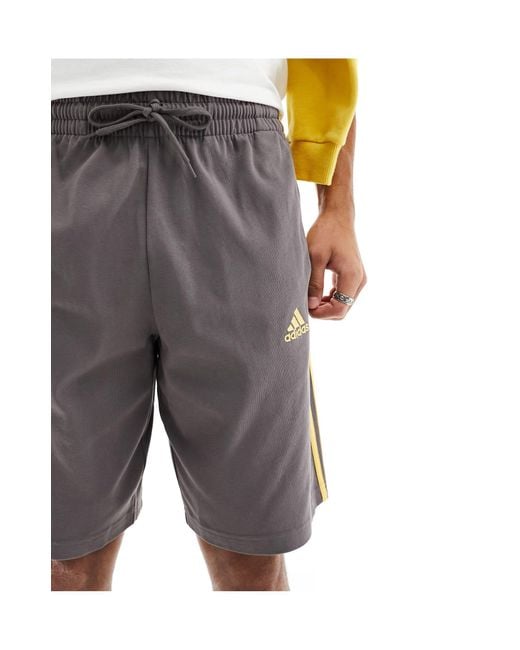 Adidas Originals Gray Adidas Training Three Stripe Jersey Shorts for men